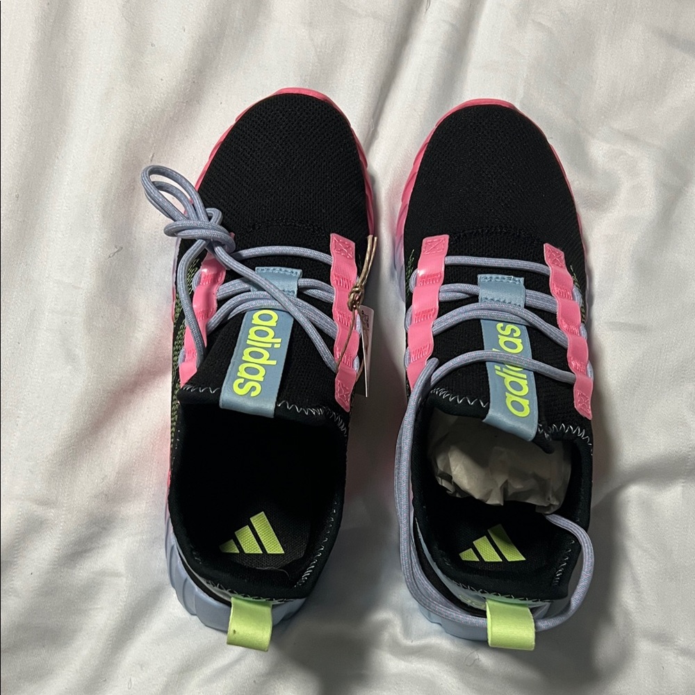 Adidas Kids Sneakers Black with Pink and Green Kaptir Flow K size 5 - Picture 2 of 12